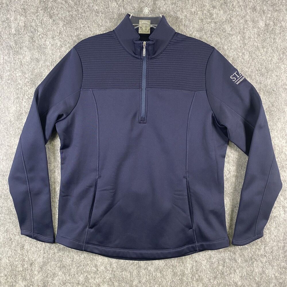 Callaway NEW Womens Navy Med Fleece Long Sleeve Golf 1/4 Zip Mock Neck Top Logo
